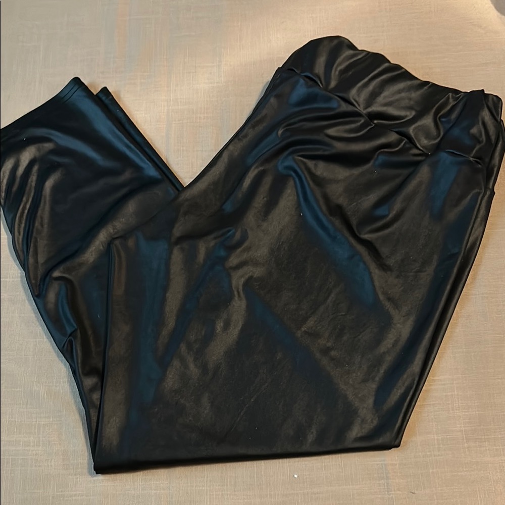 Sleek Black faux Satin faux leather Pants